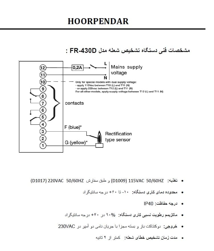 مشخصات فنی و سیمبندی FR-430D